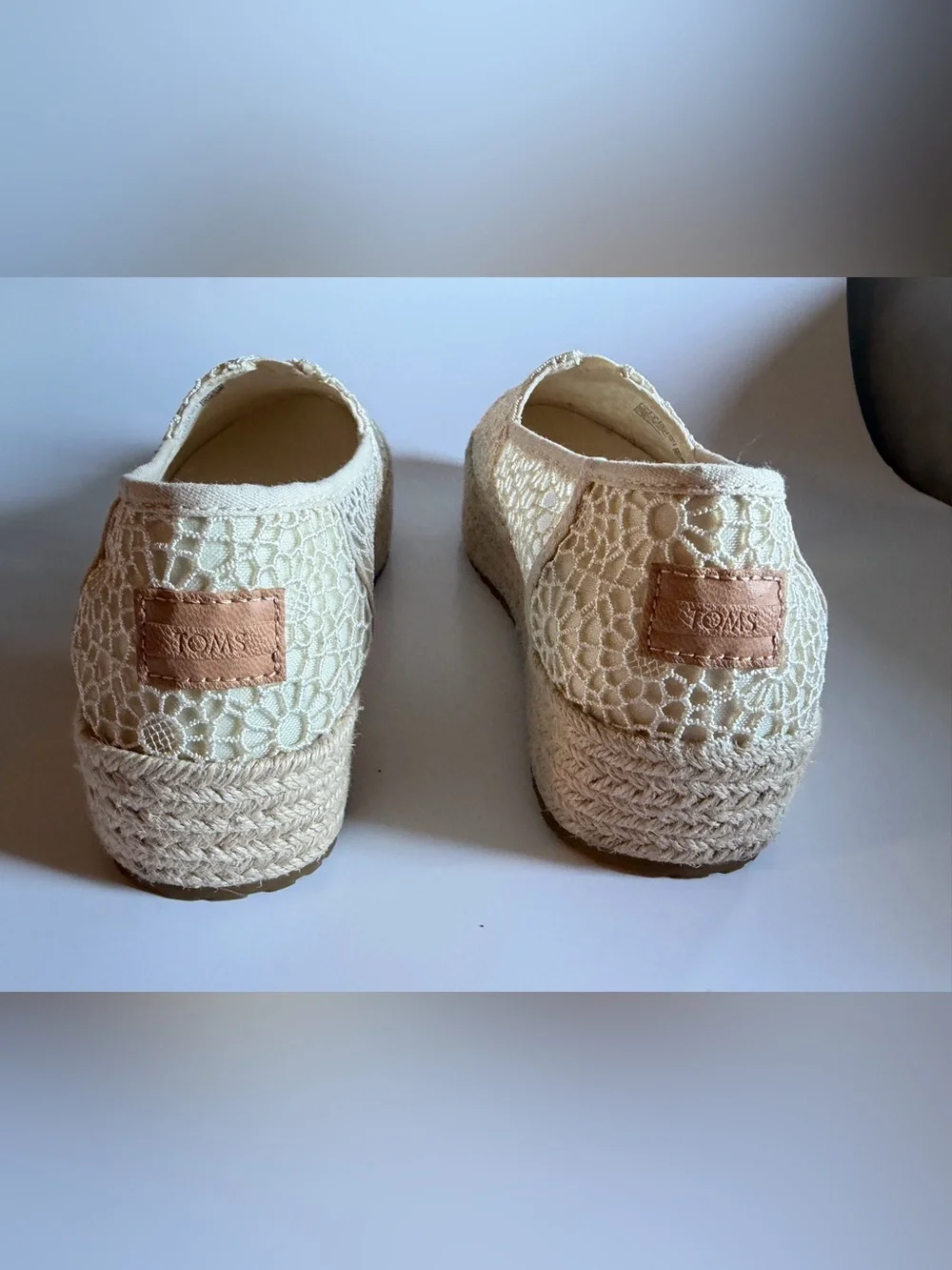 TOMS Women's Valencia Canvas Platform Espadrilles, Natural Moroccan Crochet 8